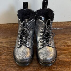 Dr.Martens 1460 Serena T warm lined Silver Metallic Lace-Up Boots Toddler size 9
